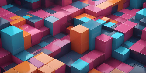 Poster - cubism color symphony: a vibrant, abstract cubist composition of stacked blocks in a playful mix of 