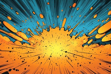 Poster - Bright explosion with dynamic colors in a comic book style showcasing vibrant energy and movement