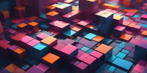 Poster - colorful cubic abstraction: a vibrant array of multi-colored cubes and blocks creates a dynamic and 