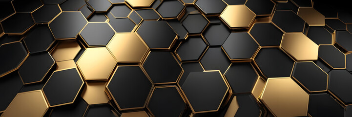 Poster - abstract hexagon pattern: a mesmerizing pattern of black and gold hexagons creates a captivating geo