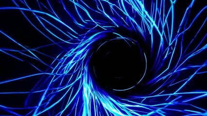 Poster - Bright blue swirling energy vortex creating a black hole effect with a dark center and radiant light lines, ideal for cosmic-themed backgrounds and projects