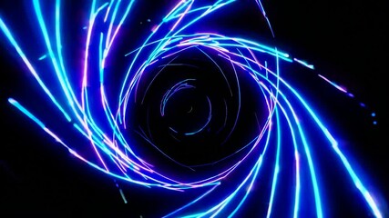 Poster - Swirling and rotating bright neon light trails create a mesmerizing vortex effect against a deep black background, exuding vibrant energy and captivating motion in a dynamic display