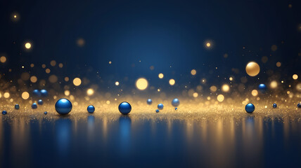 Poster - celestial glow: an abstract and artistic arrangement of blue and gold orbs, captured in a dreamy dis