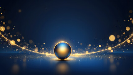 Poster - Abstract Sphere in a Glowing Universe: A vibrant, luminous sphere takes center stage, enveloped in a celestial dance of golden light, set against a deep blue cosmos.