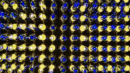 Poster - rows of led lights glowing in vibrant blue and yellow hues create a mesmerizing futuristic pattern, 