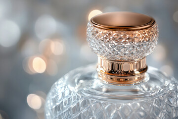 Leinwandbilder - Elegant perfume bottle with a rose gold cap, intricate glass design, luxurious and sophisticated.