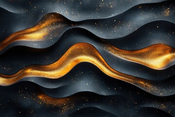 Poster - Golden waves create a stunning visual effect against a dark textured background in an artistic composition