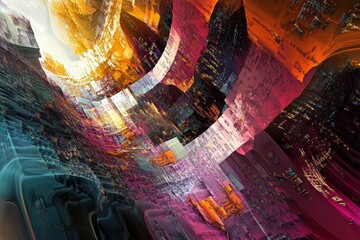 Poster - Vibrant abstract design showcasing flowing shapes and dynamic colors, representing the intricate nature of complex algorithms.