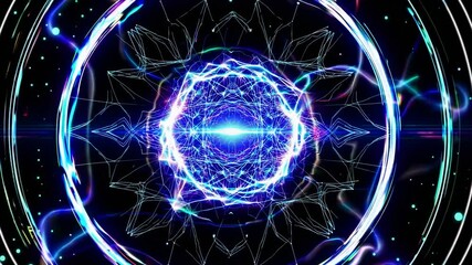 Poster - Glowing blue energy core generating electricity and surrounded by a futuristic technological device, perfect for projects related to energy, technology, and the future