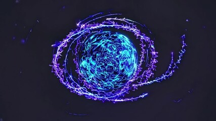 Aufkleber - Abstract blue energy sphere rotating with purple and blue lightning effect on a dark background, creating a mesmerizing visual representation of power and dynamism
