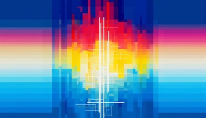 Fototapete - Abstract colorful pixelated background dynamic geometric design.
