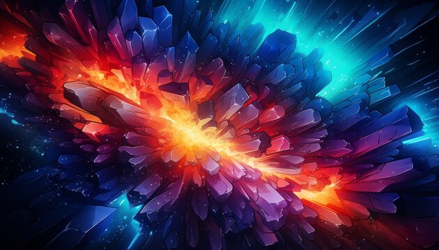 Abstract crystal explosion vibrant color burst background.