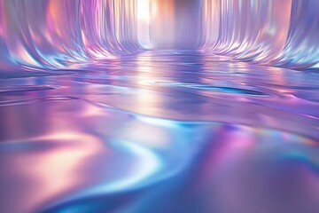 Leinwandbilder - Abstract iridescent landscape with flowing, shimmering textures and vibrant purple, pink, and blue hues.