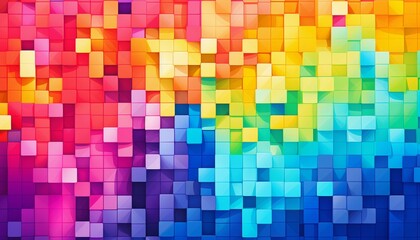 Fototapete - Colorful pixel square background geometric mosaic texture.