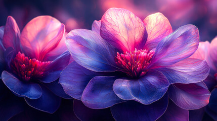 Poster - Vibrant purple flowers bloom in a colorful garden during a serene evening