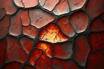 Poster - Abstract image of cracked, red and orange stone-like texture with glowing inner section.