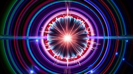 Poster - Glowing core radiating intense light and energy, surrounded by vibrant concentric circles, creating a mesmerizing visual spectacle full of dynamic colors and captivating patterns