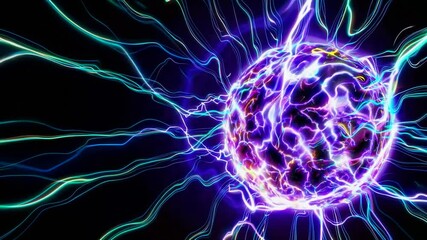 Poster - Colorful electric beams emerging from a plasma ball creating a mesmerizing spectacle of light and energy against a dark backdrop, perfect for science, technology, and energy-related projects