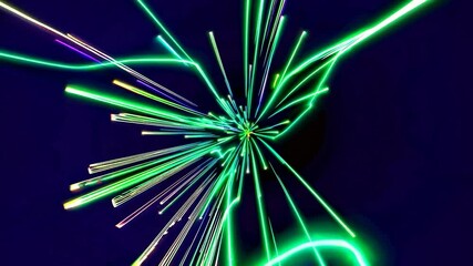 Poster - Green and blue light trails are converging towards the center, creating the impression of a stylized flower against a dark backdrop, evoking a sense of energy and dynamism