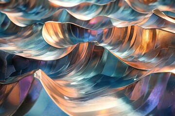 Poster - Abstract iridescent metallic waves ripple and undulate, creating a mesmerizing, textured surface.