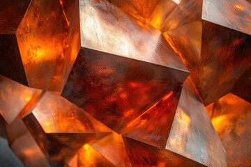 Aufkleber - Illuminated copper cubes create a mesmerizing abstract sculpture with warm, glowing facets.