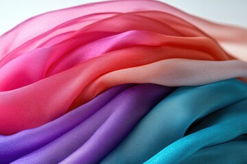 Aufkleber - Soft, flowing fabric in vibrant ombre shades of pink, red, purple, and teal.