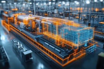 Poster - Industrial facility showcasing advanced machinery with digital representation in a modern manufacturing environment