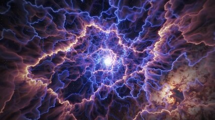 Poster - Flowing bright cosmic energy through swirling nebula clouds and vibrant star clusters creates a mesmerizing spectacle in the depths of space, showcasing the wonders of the universe