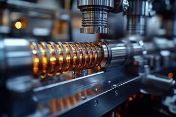 Poster - Industrial machinery operates precision components during production in a factory setting