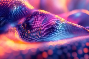 Fototapete - Abstract wave of vibrant, colorful dots, a mesmerizing digital artwork with dynamic lighting and flowing texture.
