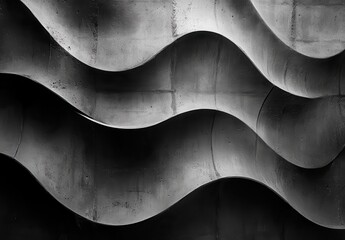 Poster - Abstract Black and White Waves in Concrete Texture Creating Flowing Pattern and Depth with Shadows and Light for Artistic Background and Design Inspiration