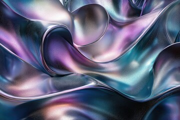 Fototapete - Abstract iridescent waves, metallic sheen, flowing curves, vibrant colors, digital art.