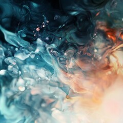 Poster - Mystical Depths: An Abstract Exploration of Color, Texture, and Light in a Dreamlike Fluid Composition