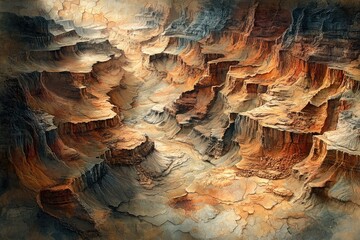 Aufkleber - A breathtaking aerial view of a canyon, showcasing intricate rock formations and a winding riverbed.