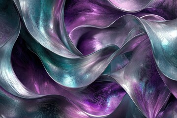 Aufkleber - Abstract swirling metallic artwork with teal and purple hues, creating a dynamic and flowing composition.