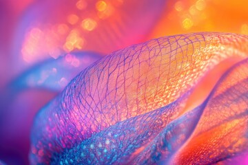 Poster - Close-up of translucent flower petal with vibrant pink and blue hues, intricate veins visible.