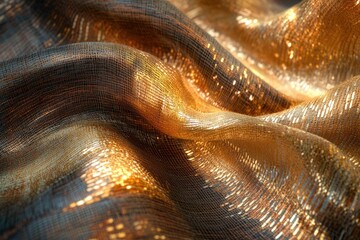 Poster - Luxurious golden fabric with a shimmering, textured surface, dramatically draped and illuminated.