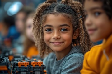 Poster - Children engaged in robotics workshop displaying enthusiasm and creativity at a local community center