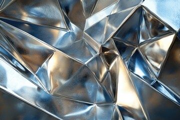 Aufkleber - Abstract image of a metallic surface with a geometric, faceted texture and reflective qualities.