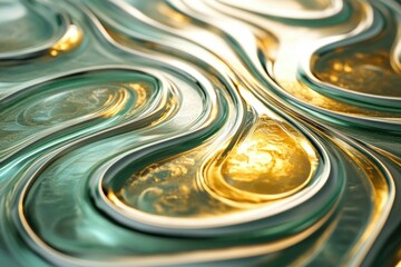 Aufkleber - Abstract image of swirling, glossy teal and gold liquid, creating a luxurious, flowing texture.