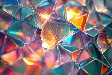 Aufkleber - Abstract iridescent geometric shapes, vibrant colors and reflections, creating a captivating visual texture.
