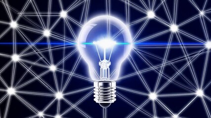 Poster - Light bulb glowing at the center of network connections, representing the power of ideas, innovation, and creativity in a dark technological landscape