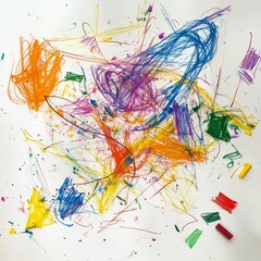 Fototapete - Abstract Crayon Masterpiece: A Whirlwind of Colors in Childlike Expression, Featuring a Palette of Bold Hues and Energetic Strokes