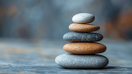 Poster - Carefully stacked stones forming a balanced tower symbolizing stability and natural harmony outdoors