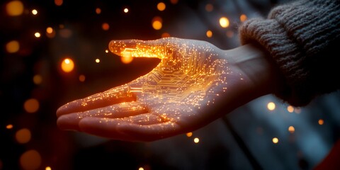 Aufkleber - A hand glowing with magical energy. The image showcases sparkles and light effects, creating a mystical atmosphere. Perfect for fantasy themes or creative projects. AI