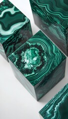 Poster - Close up photography of patterned green geometric stone blocks