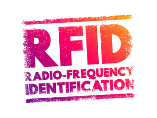 Poster - RFID Radio-Frequency Identification - electromagnetic fields to automatically identify and track tags attached to objects, text concept stamp