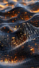 Poster - Abstract digital landscape rendered with lines and glowing lights