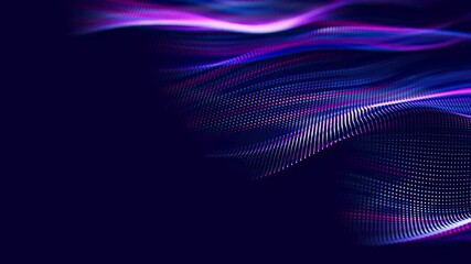 Poster - Futuristic technology wave motion with shallow DOF. Digital cyberspace concept. Abstract wave with moving particles. Big data flow animation.