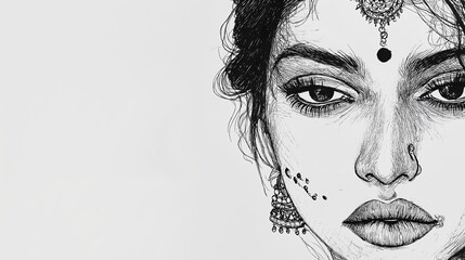 Poster - an Indian woman’s face with a traditional nose ring and bindi.